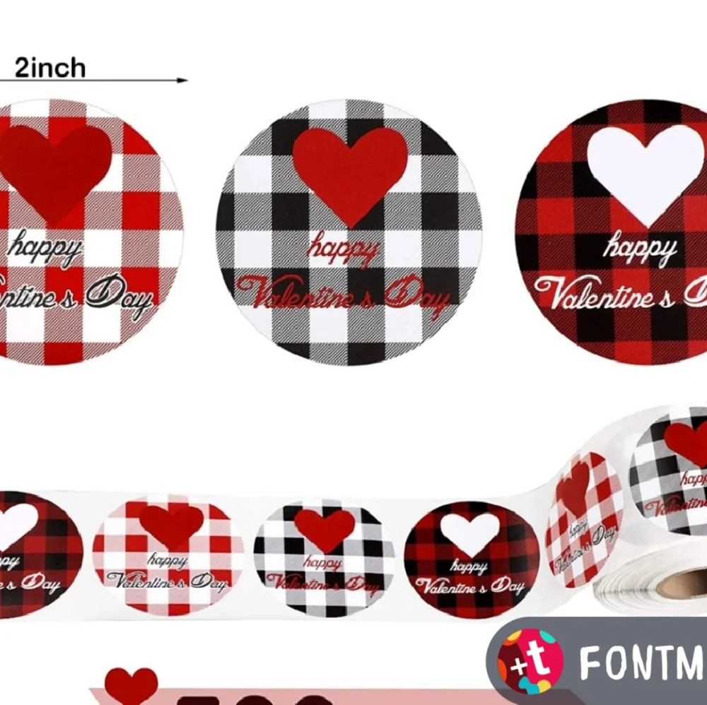 60 CT  Valentine Buffalo Plaid Colorful Heart Stickers ❤ Happy Valentine…